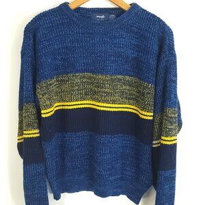 Vintage Wrangler Sweater Men's Large Blue Yellow Stripes Retro
